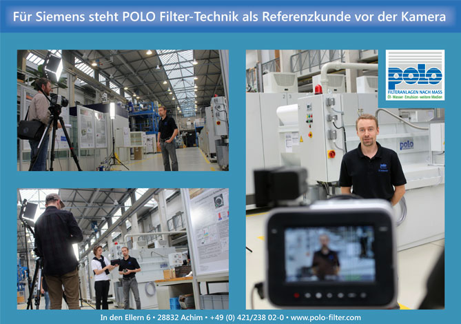 verschieden Ansichten vom Videodreh für Siemens. Mitarbeiter vor der Kamera. Blick auf Kameramann und Mitarbeiter