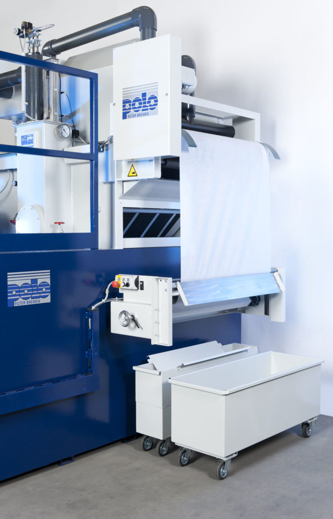 Eine montierte Vliestrennvorrichtung mit Haspel am Reintank